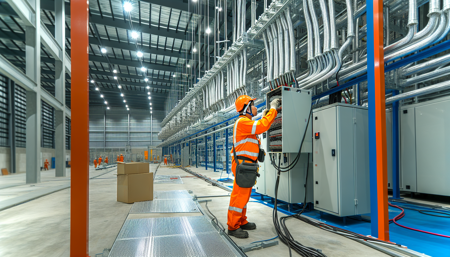 Rozdzielnia elektryczna w hali przemysłowej